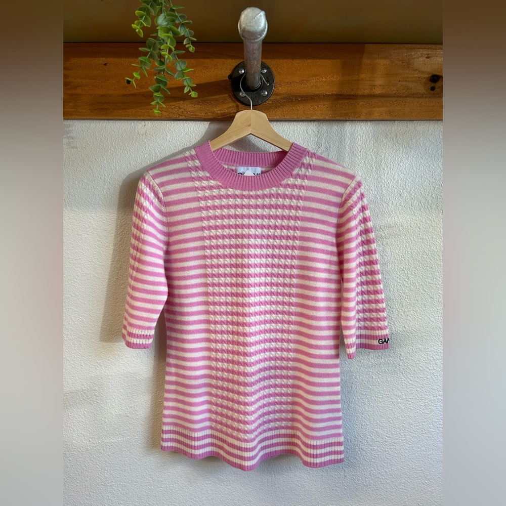 Ganni Striped Wool Cashmere Blend Sweater
